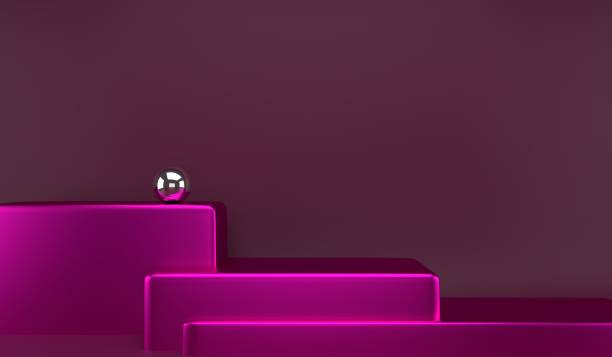 istock 3d rendering studio with geometric shapes, podium on the floor. Platforms for product presentation, mock up background. 1222846360