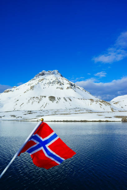 istock Norwegian flag in Svalbard Islands 1222847758