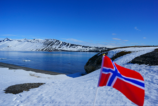 Norwegian flag in Svalbard Islands