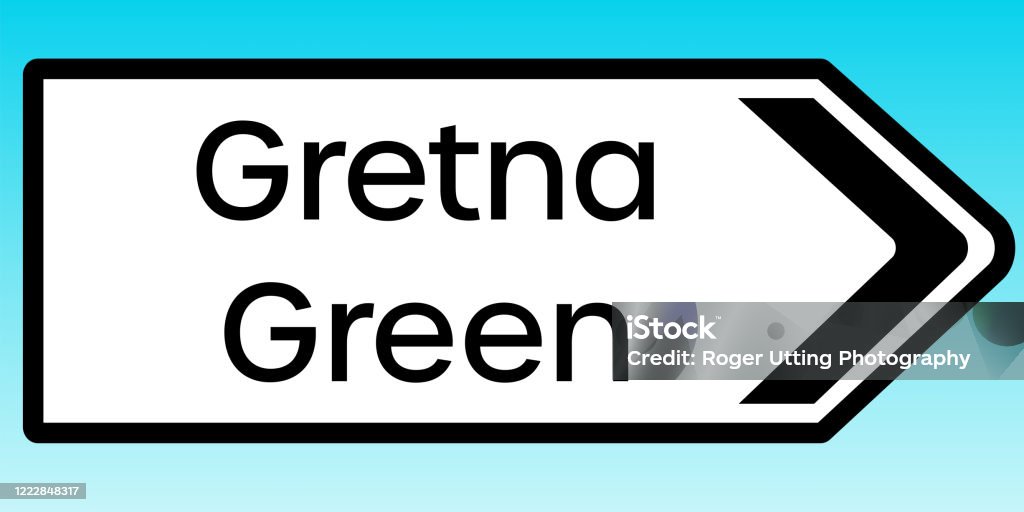 그레트나 그린을 가리키는 영국 도로 표지판의 그래픽 조명 - 로열티 프리 0명 스톡 일러스트