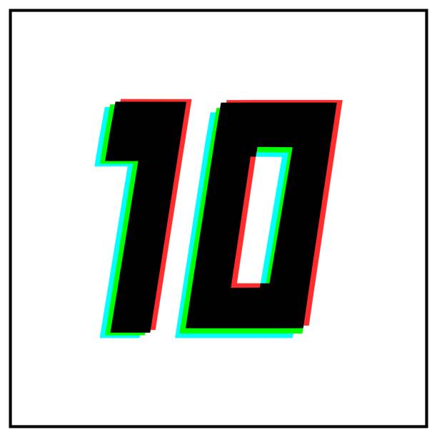 istock Number 10, ten vector desing logo.Dynamic, split-color, shadow of  number red, green, blue in black frame on white background.For social media,design elements, anniversary celebration greeting 1222848476