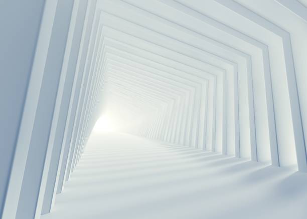 weißer architekturkorridor 3d rendering - white lines stock-fotos und bilder