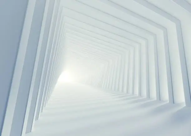 Photo of White architecture corridor 3d rendering