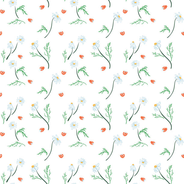 modny bezszwowy kwiatowy wzór wektora - bee backgrounds chamomile plant fragility stock illustrations