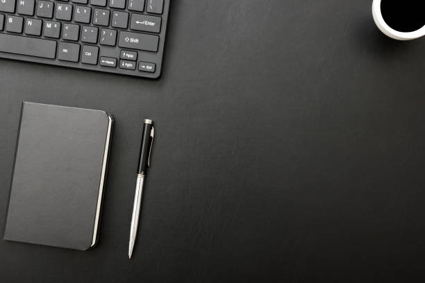 istock Office desk table with supplies. Flat lay Business workplace and objects. Top view. Copy space for text 1222851093