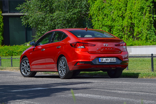 Berlin, Germany - 20 June, 2019: Hyundai Elantra VI after facelifting stopped on a street. This model is the most popular sedan vehicle from Hyundai brand in the world.