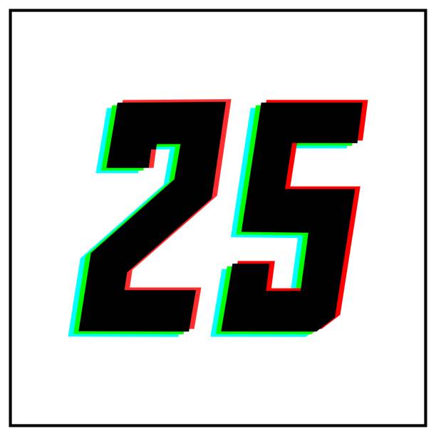 istock Number 25, twenty five vector desing logo.Dynamic, split-color, shadow of  number red, green, blue in black frame on white background.For social media,design elements, anniversary celebration greeting 1222852237