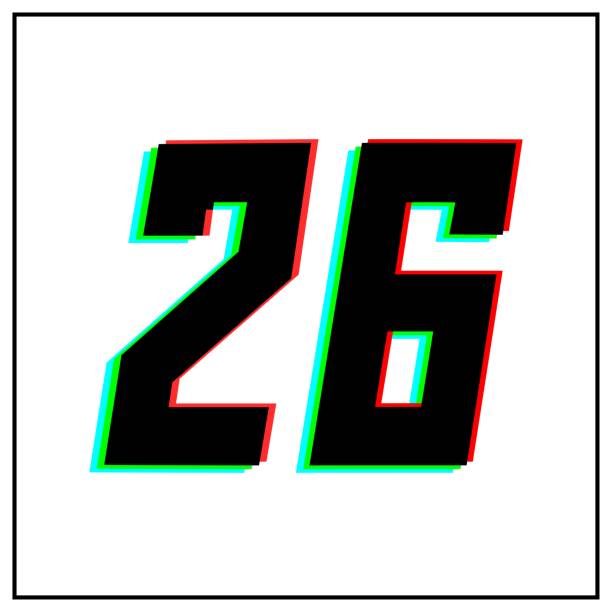istock Number 26, twenty six vector desing logo.Dynamic, split-color, shadow of  number red, green, blue in black frame on white background.For social media,design elements, anniversary celebration greeting 1222852259
