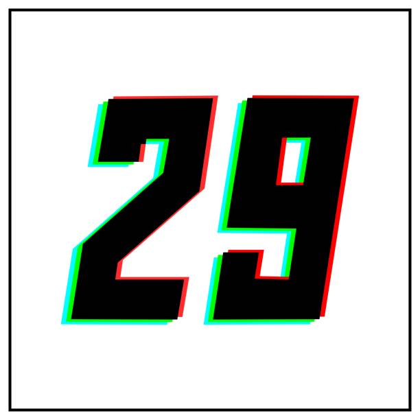 istock Number 29, twenty nine vector desing logo.Dynamic, split-color, shadow of  number red, green, blue in black frame on white background.For social media,design elements, anniversary celebration greeting 1222852292