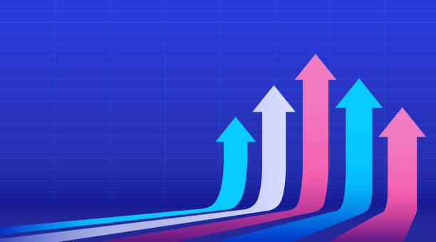 istock Five arrows moving up. Abstract financial chart with uptrend line arrows graph go up. 1222852485