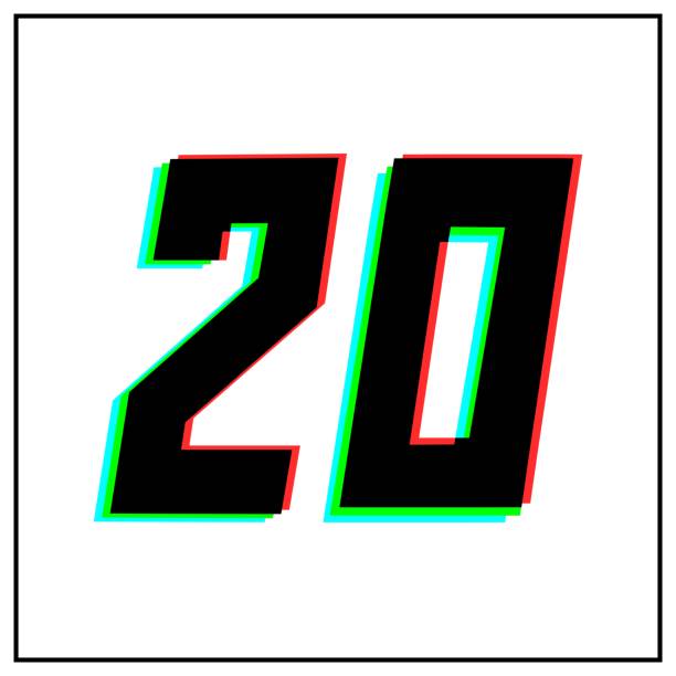istock Number 20, twenty vector desing logo.Dynamic, split-color, shadow of  number red, green, blue in black frame on white background.For social media,design elements, anniversary celebration greeting 1222852569