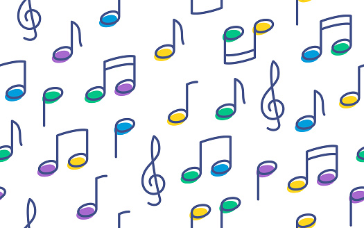 Seamless music musical notes line drawing background pattern.