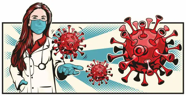 Vector illustration of Female Doctor Holding Virus Bacteria