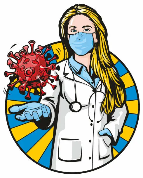 Vector illustration of Female Doctor Holding Virus Bacteria