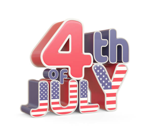 istock 4th of July 3d text with USA flag's texture, isolated on white 1222853676