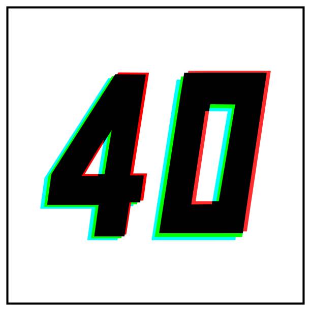 istock Number 40, forty vector desing logo.Dynamic, split-color, shadow of  number red, green, blue in black frame on white background.For social media,design elements, anniversary celebration greeting 1222856208