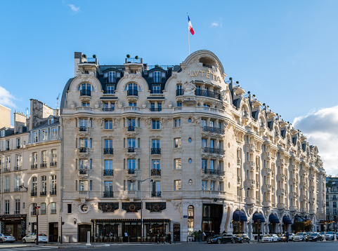 Paris, France - December 25 2019: Famous 5 star hotel Lutetia in Saint Germain district