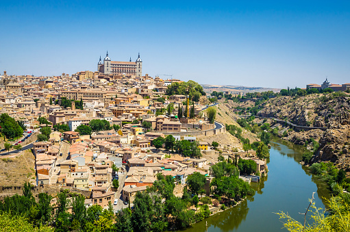 Panoramic view of  old historical center of the city Toledo, Spain
