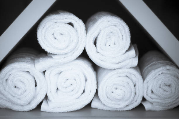 istock White towels rolled for use in the gym. No people 1222860287