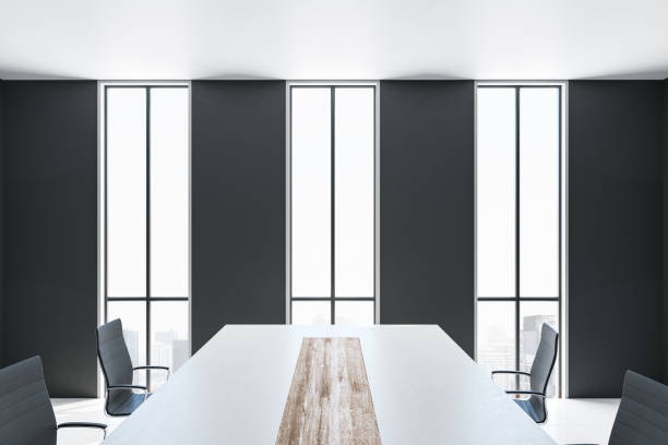 istock Contemporary conference room interior with panoramic megapolis city view 1222861430