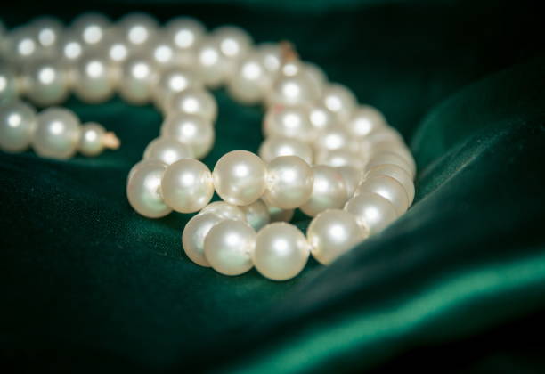 istock Pearls closeup on the silk 1222861443