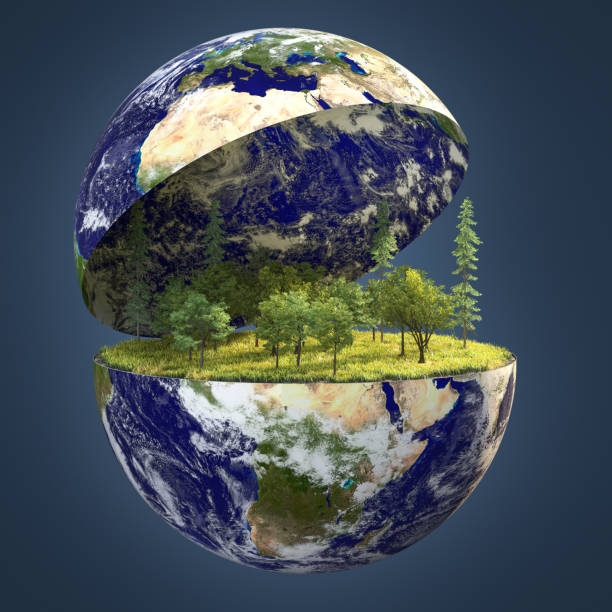istock Environment Concept With Clipping Path - Meadow With Trees And Blue Cloudy Sky In Globe 1222861597