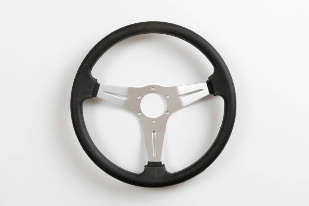 istock isolated steering wheel a view from above, simple minimalist racing concept 1222865556