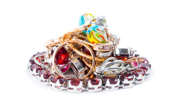 istock Various jewelry on the white background 1222866342
