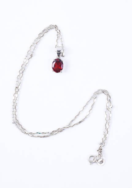 istock Necklace with the ruby stones on the white 1222866344