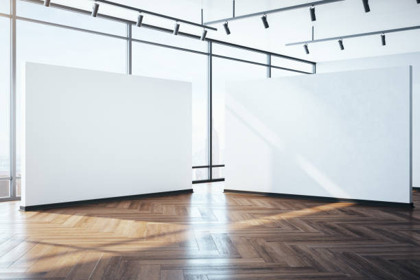 istock Contemporary exhibition interior with copy space on wall 1222866588
