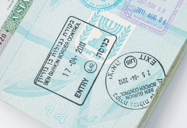 istock Border crossing stamps in the passport 1222867488