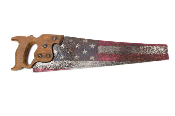 istock Rustic American flag handsaw on white background 1222872958