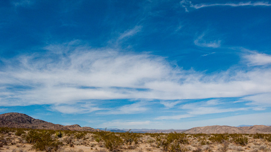 Desert floor and sky in Yucca valley of the palm desert, California