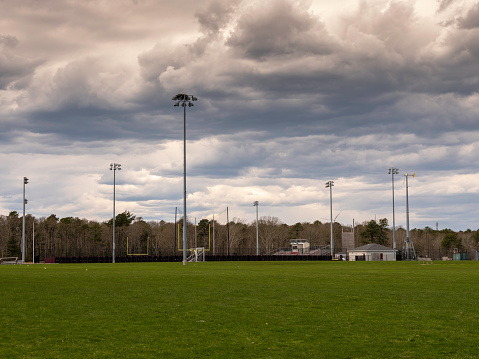 Deserted sports facility on stormy day