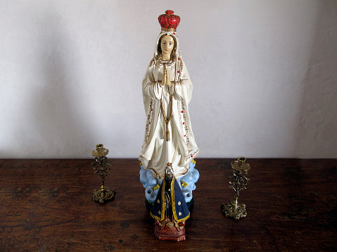 Statue of the image of Our Lady of Fatima, mother of God in the Catholic religion, Our Lady of the Rosary of Fatima, Virgin Mary