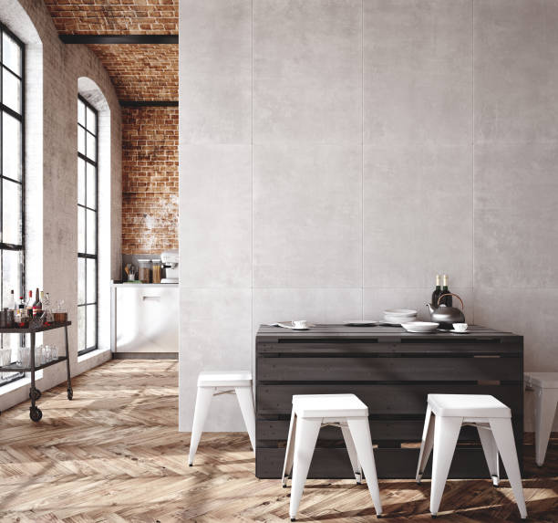 istock Loft apartment, kitchen interior, industrial style 1222880565