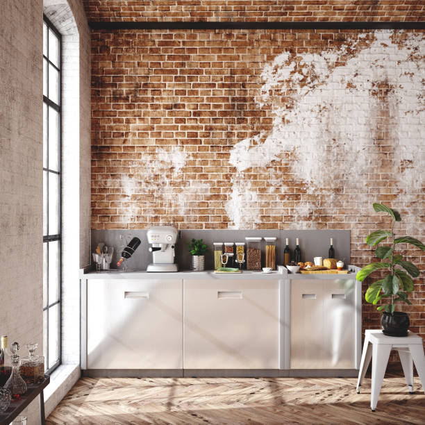 istock Loft apartment, kitchen interior, industrial style 1222880575