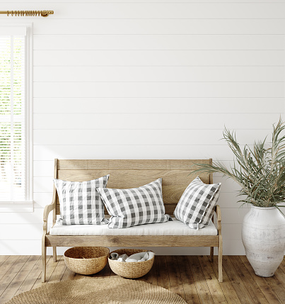 Mockup in farmhouse interior background, 3d render