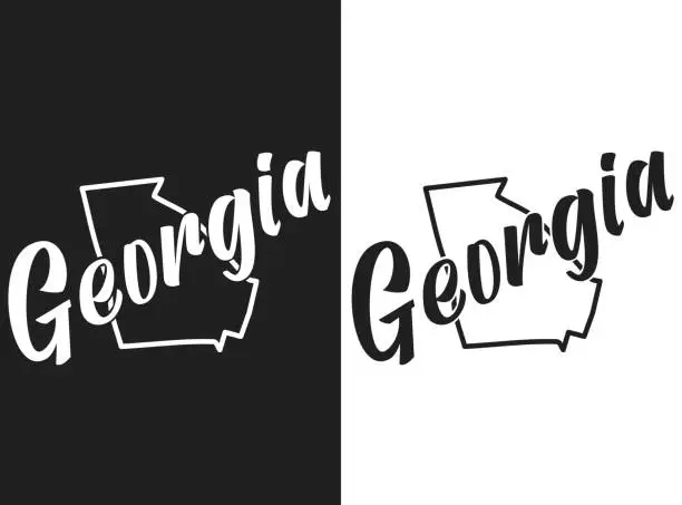 Vector illustration of Georgia vector logo poster. Illustration of the USA state emblema. The US state contour on the black and white background. Lettering and outline of the territory of the United States of America