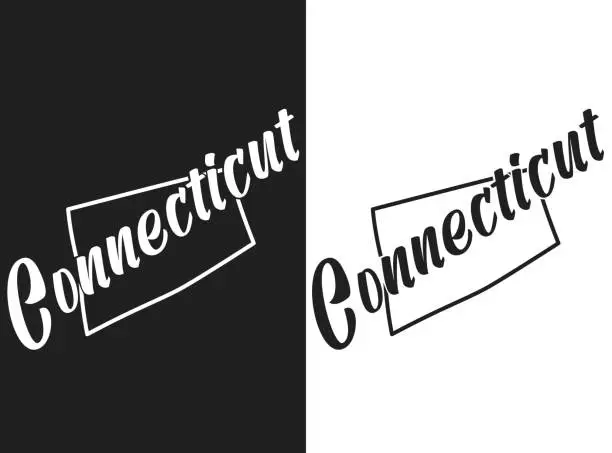 Vector illustration of Connecticut vector logo. Illustration of the USA emblema. The US state contour on the black and white background. Lettering and outline of territory of the United States of America.