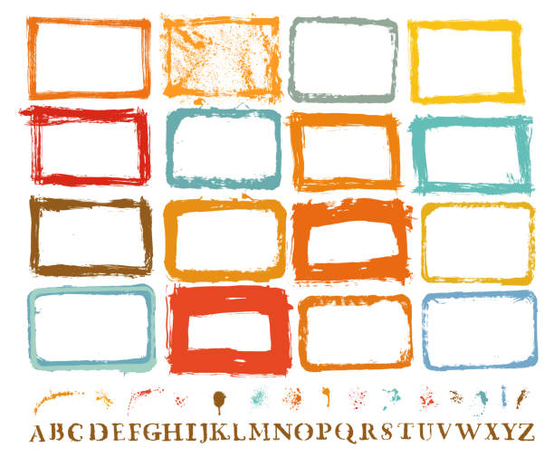 дизайнер основы: окрашенные границы, краска брызги, рука stenciled письма, дизайнер набор коллекция kit - painted image paint art letterpress stock illustrations