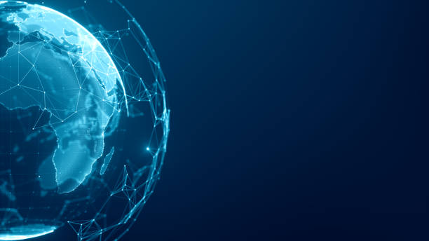 istock Communication technology global world network concept. Connection lines Around Earth Globe, Motion of digital data flow. Futuristic Technology Theme Background with Light Effect. 1222886492