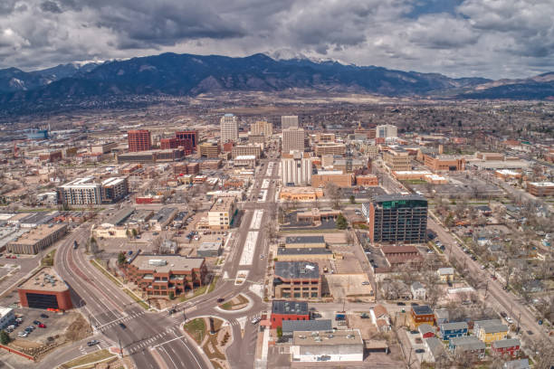 Colorado Springs from above during the Covid-19 Lockdown Colorado Springs from above during the Covid-19 Lockdown colorado springs stock pictures, royalty-free photos & images