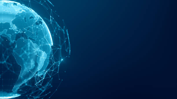 istock Communication technology global world network concept. Connection lines Around Earth Globe, Motion of digital data flow. Futuristic Technology Theme Background with Light Effect. 1222887853