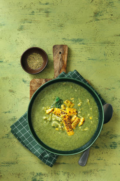 istock Summer Creamy Asparagus and Pea Soup with Corn and Chicken 1222889772