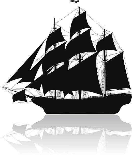 illustrations, cliparts, dessins animés et icônes de vieux bateau noir isolé sur fond blanc. - sailing ship nautical vessel military ship brigantine