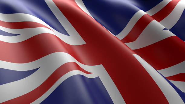 Wavy flag of Union Jack, United Kingdom flag stock photo