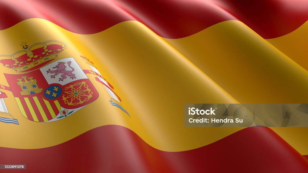 Wavy flag of Spain design Wavy flag of Spain design. Suitable for background graphic resources. 3D illustration Barcelona - Spain Stock Photo