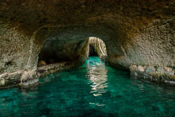 Underground artificial river in the ancient city. Mexico.