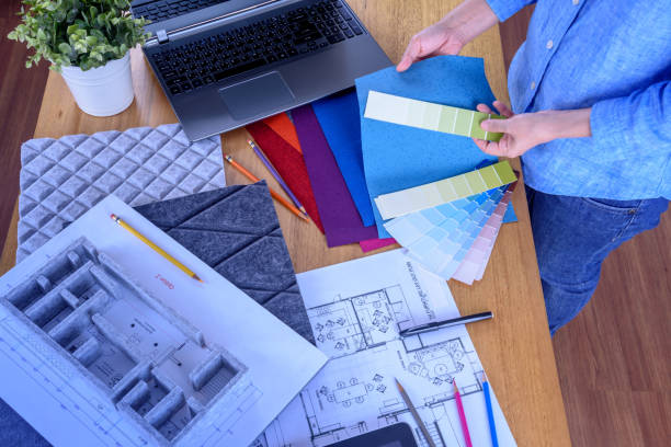 istock Top view of Architect -Interior designer (Artist creative) working / Home deco conceptual 1222897520
